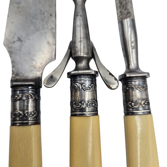 Landers Frary Clark 3 Piece Carving Set Sterling Stamped Band Vintage - Picture 3 of 13